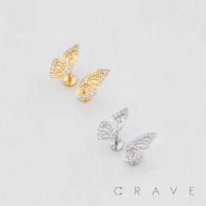 MULTI CZ BUTTERLFY WING TOP PUSHIN (THREADLESS) 316L SURGICAL STEEL LABRET SET